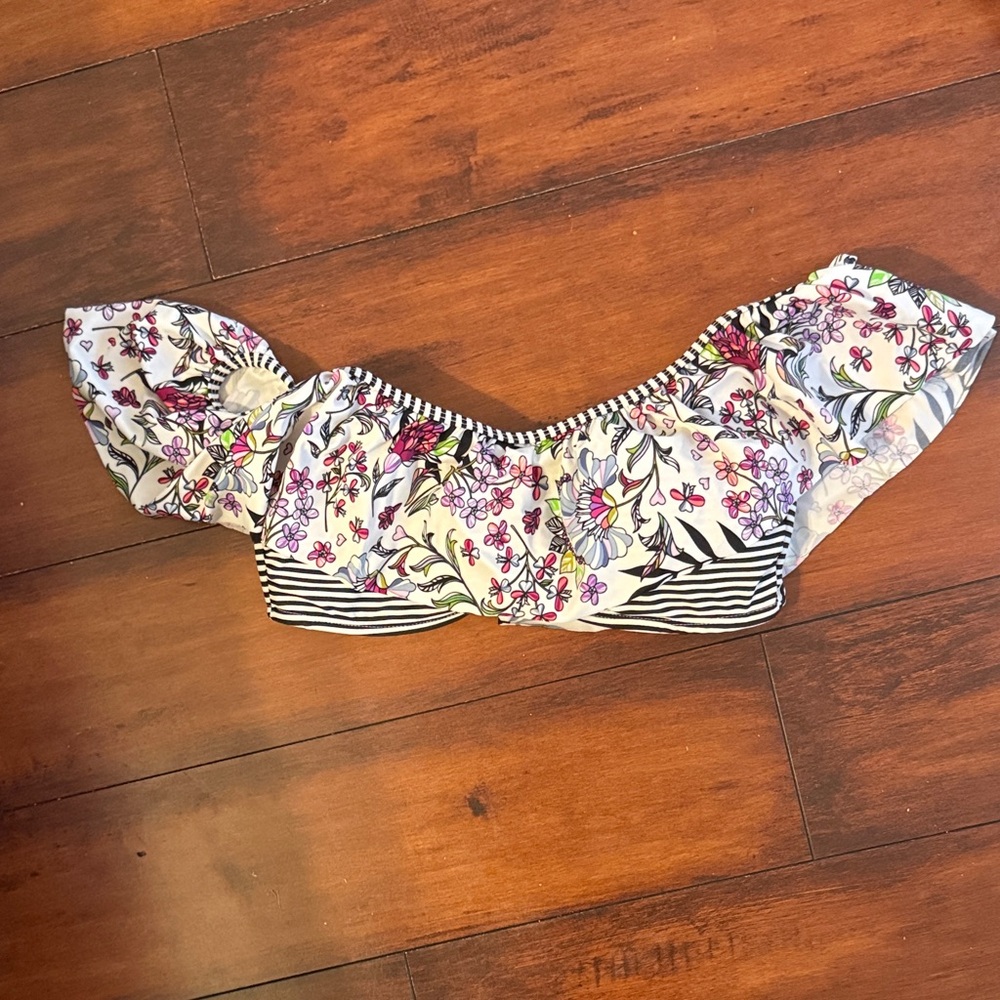 Italian Floral Ruffle Bikini Top